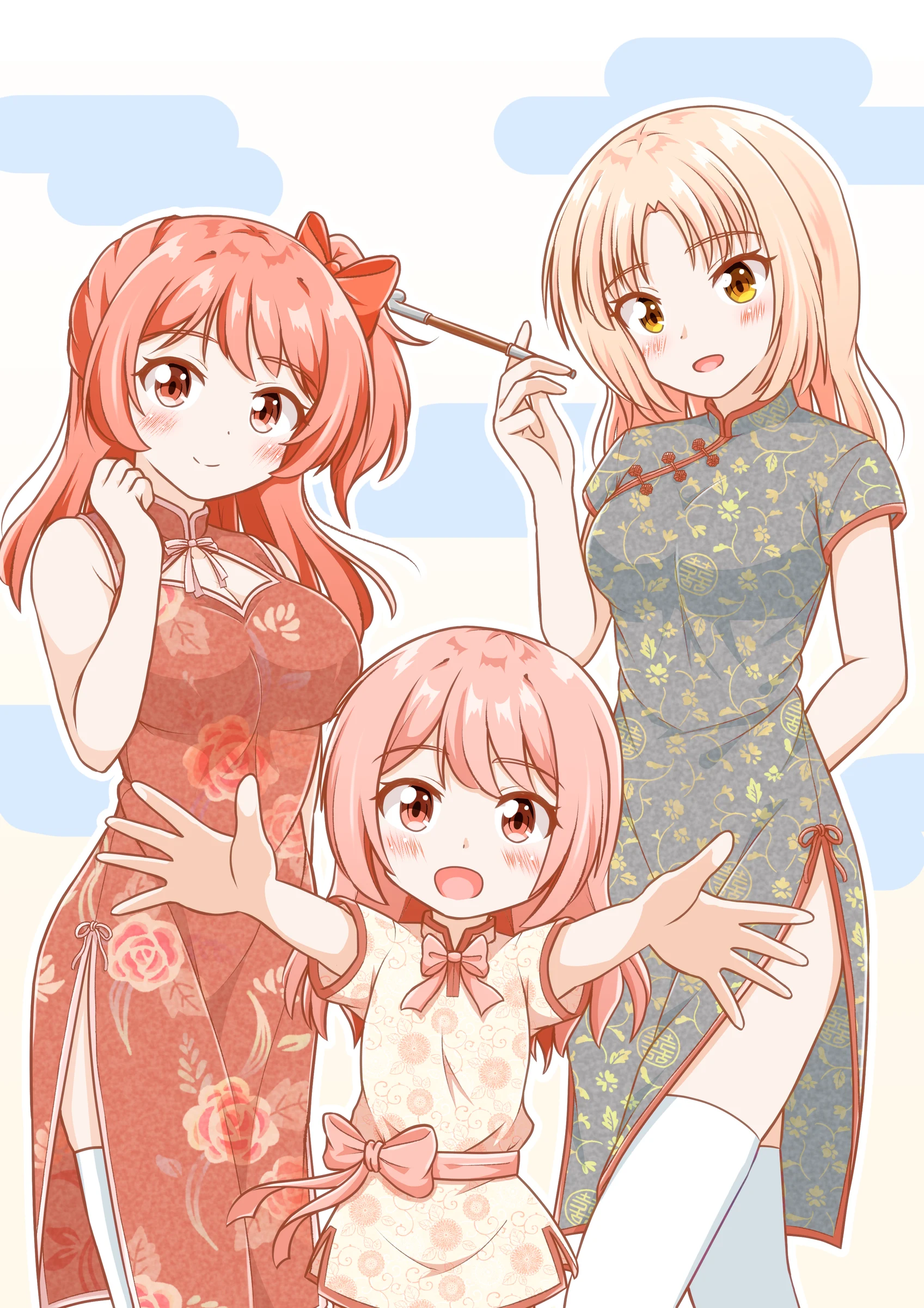 理央,真白,真優集合絵（チャイナドレス）の作品画像