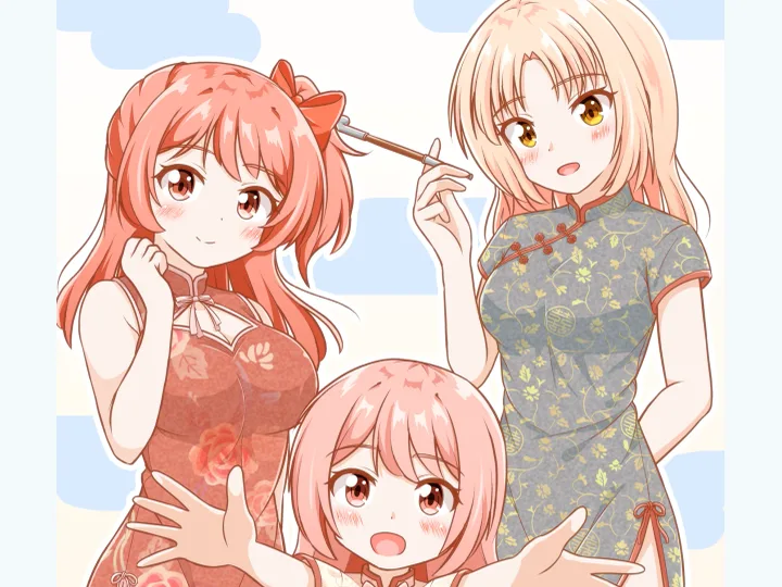 理央,真白,真優集合絵（チャイナドレス）のサムネイル